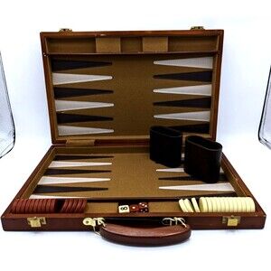 Vintage Wood Case Backgammon Bakelite - Missing 2 dice